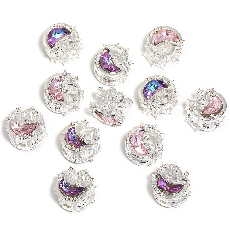 Wholesale 20pcs Diy Heavy Rhinestone Moon Five-pointed Star Through-hole Alloy Beads