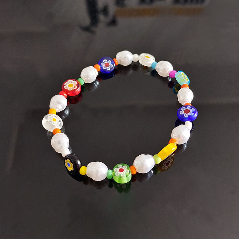 Wholesale Colorful Flowers Handmade Beaded Glass Pearl Bracelet
