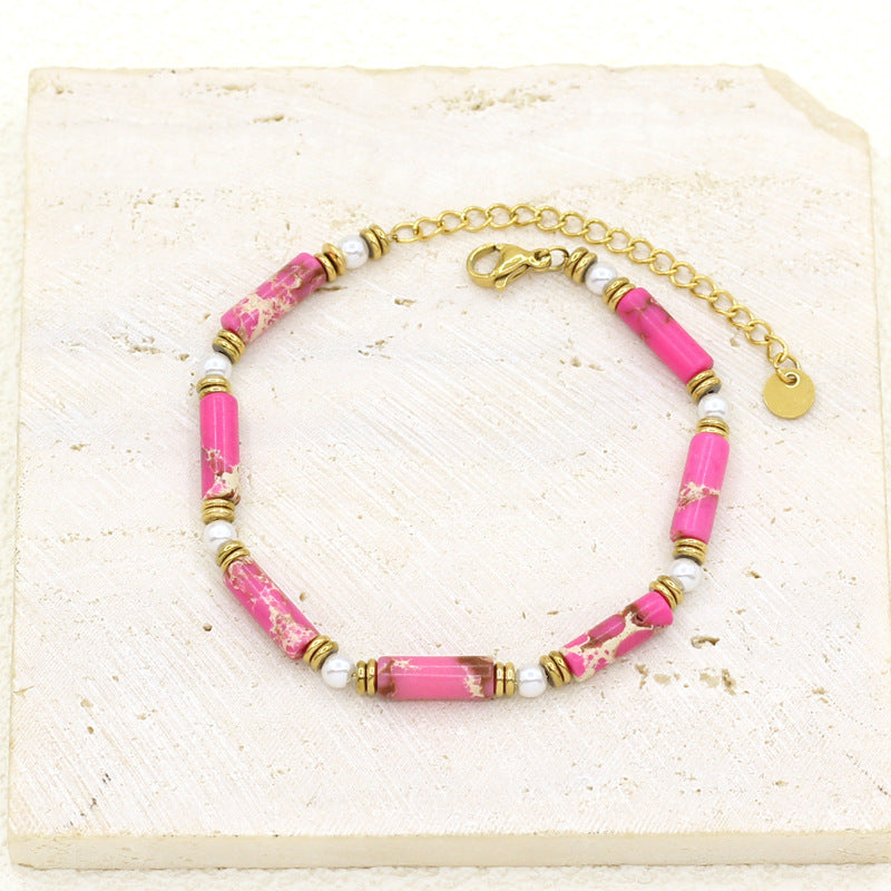 Wholesale Gold Plated Stainless Steel Freshwater Natural Stone Bracelet