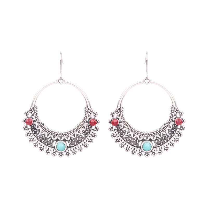 Wholesale Retro Tassel Hollow Alloy Oil Dripping Earrings Set