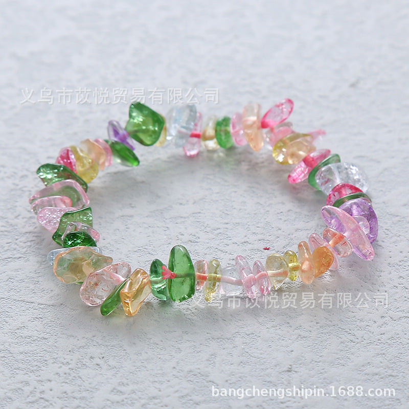 Wholesale 5pcs natural crystal gravel elastic bracelet colorful gravel bracelet