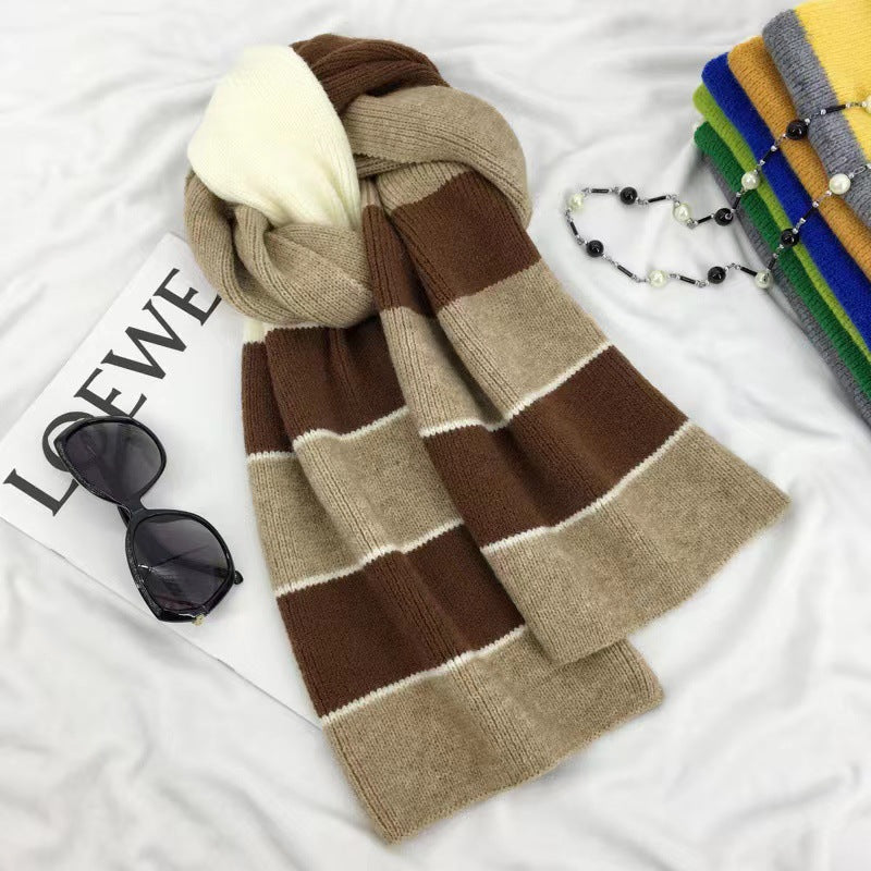Wholesale Autumn and Winter Color Matching Striped Knitted Woolen Scarves