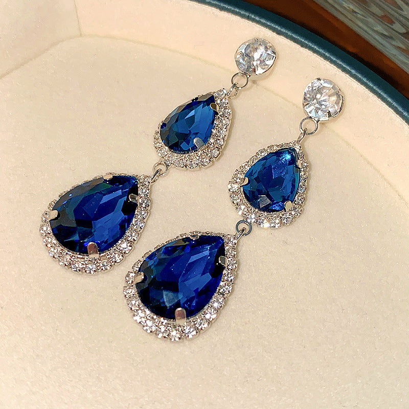 Wholesale Silver Needle Wrinkled Blue Irregular Metal Earrings