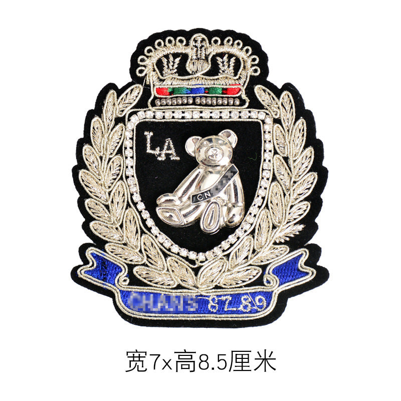 Wholesale Stylish Western College Embroidered Patches With Silver Bee And Lion Designs Acrylic Badges For Suits And School Uniforms