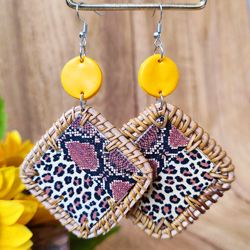 Wholesale 3 Pairs/Pack Polymer Clay Rattan Copper Braided Leopard Zebra Print Earrings