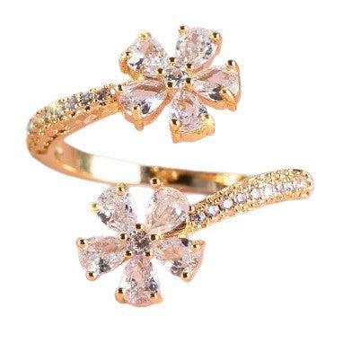 Wholesale fairy flower ring exquisite high-end simulation zircon open ring