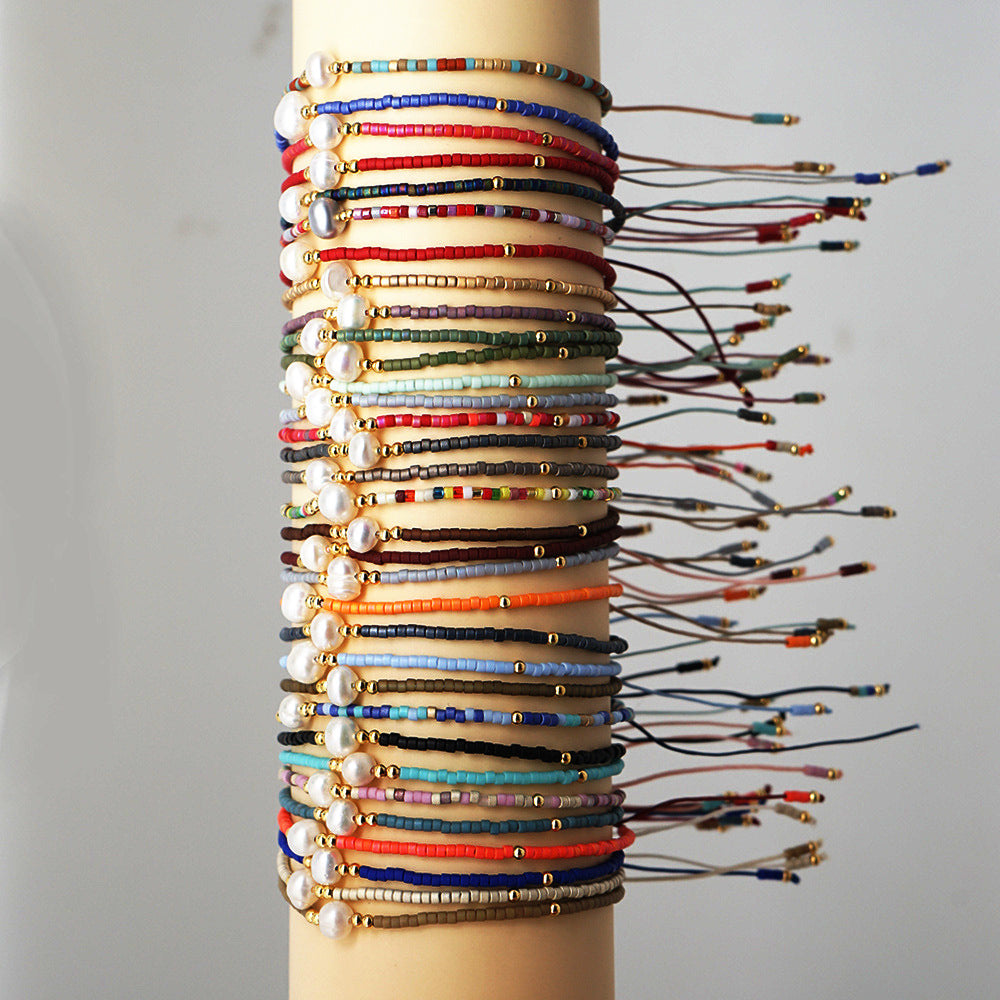 Wholesale Bohemian Glass Pearl Bracelet Handmade Woven Rope Ethnic Jewelry Fashion Accessory