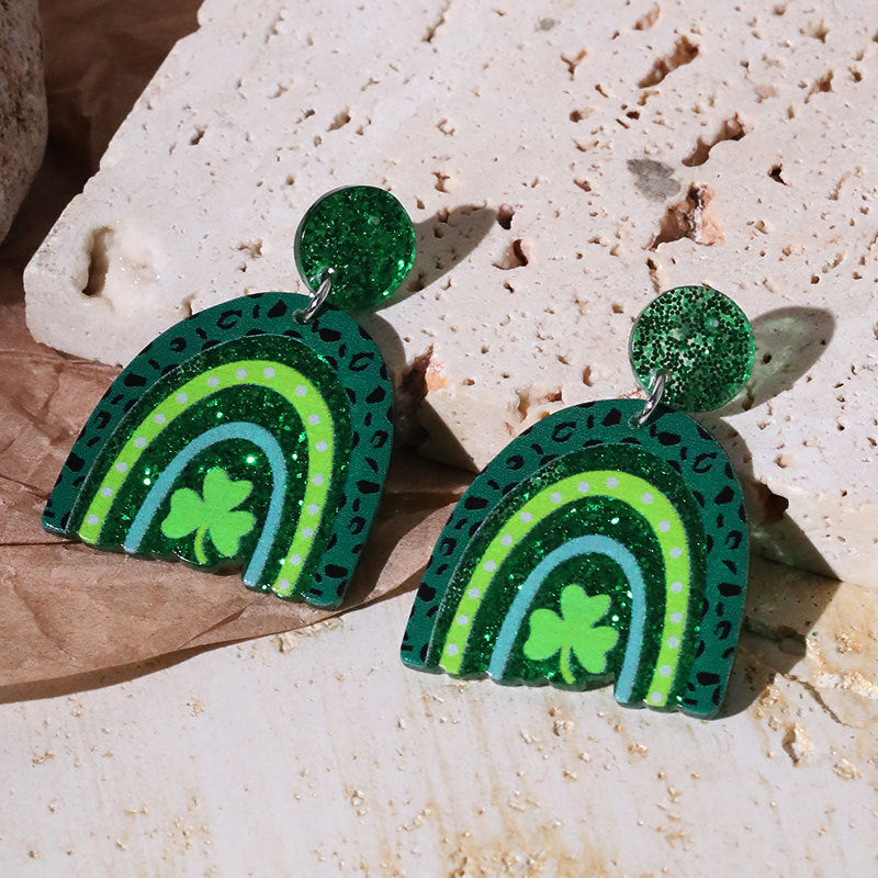 Wholesale Green shamrock St.  Patrick' s Day Acrylic Earrings