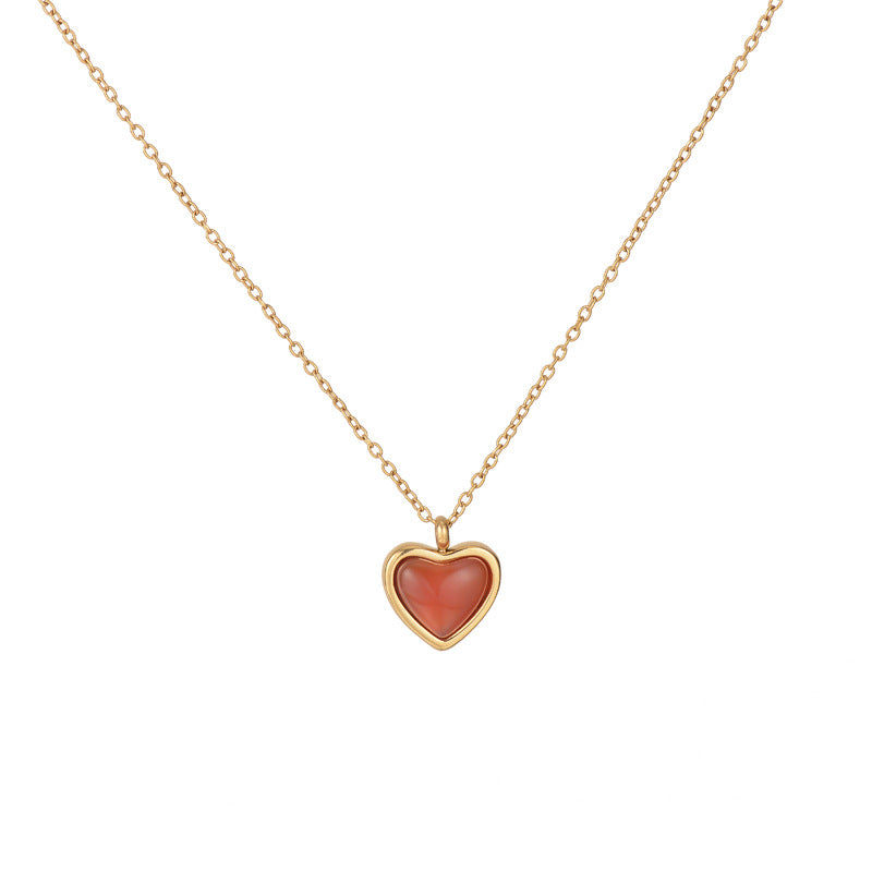 Wholesale Red Agate Heart Shape Love Collarbone Chain Necklace