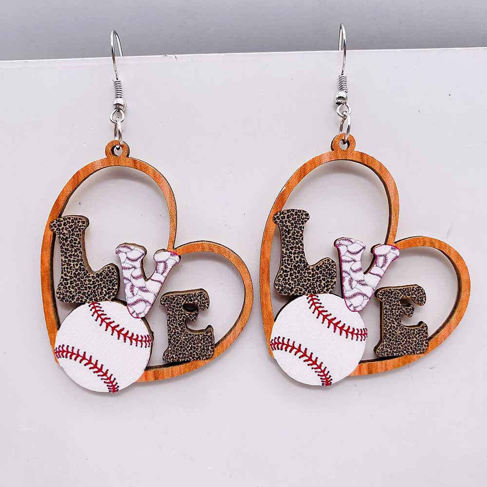 Wholesale Baseball Basketball Football Volleyball Retro Wooden Earrings