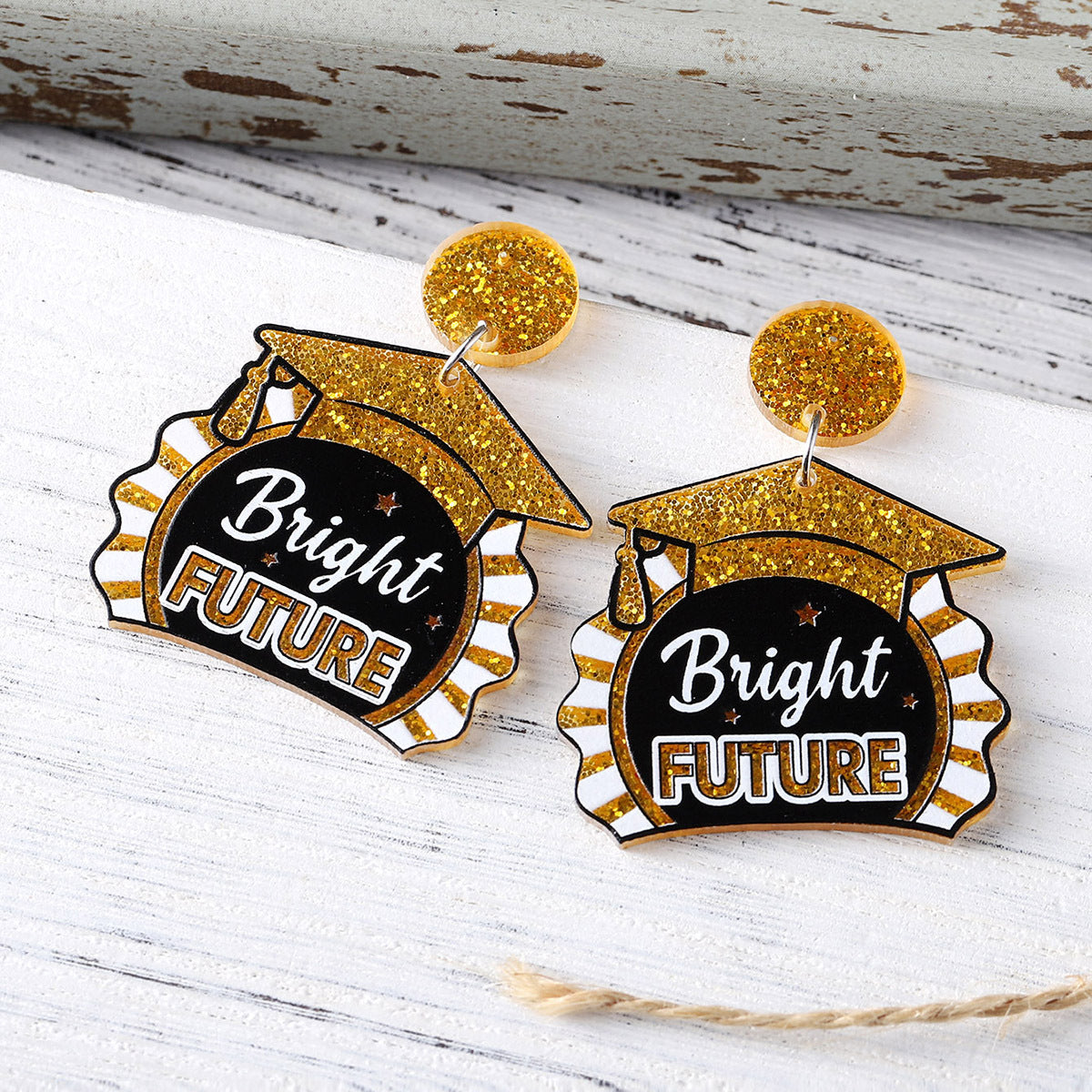 Wholesale Back-to-school season sequined book bachelor' s cap with pendant earrings