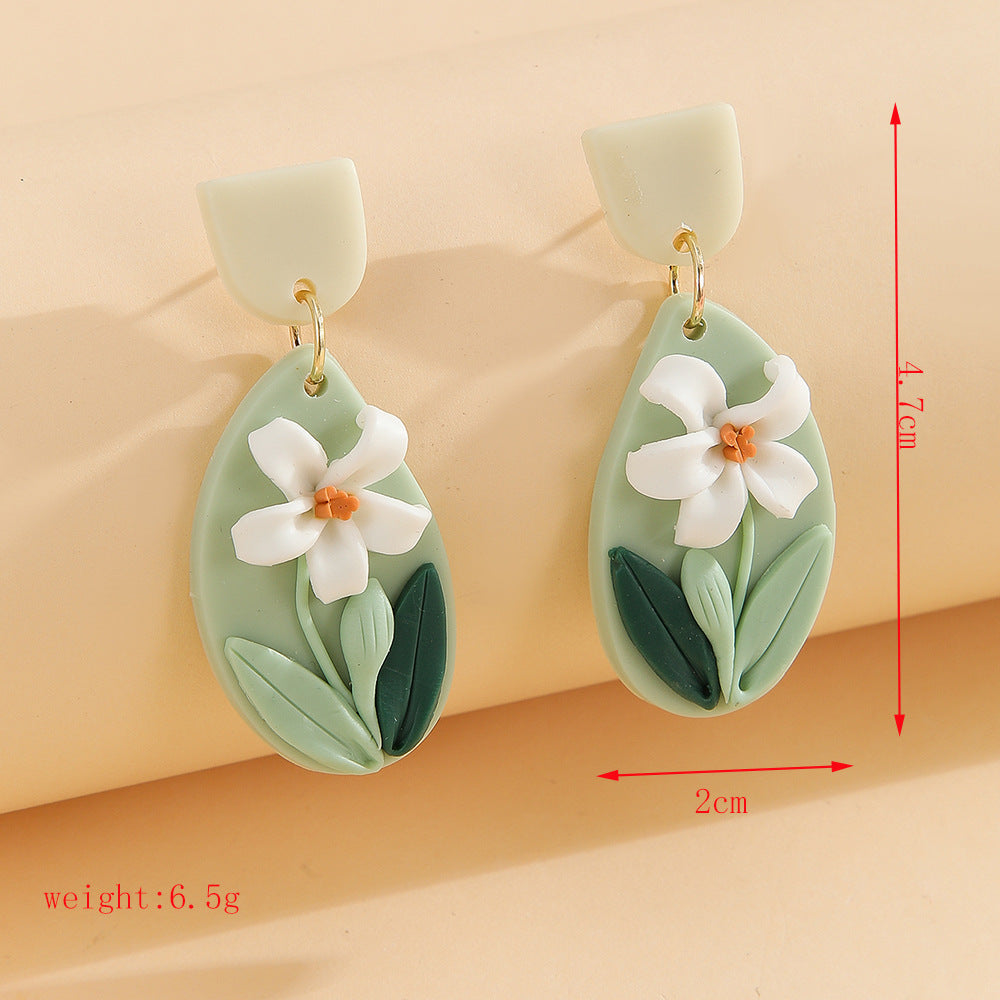 Wholesale Handmade Girl Forest Flower Soft Ceramic Earrings