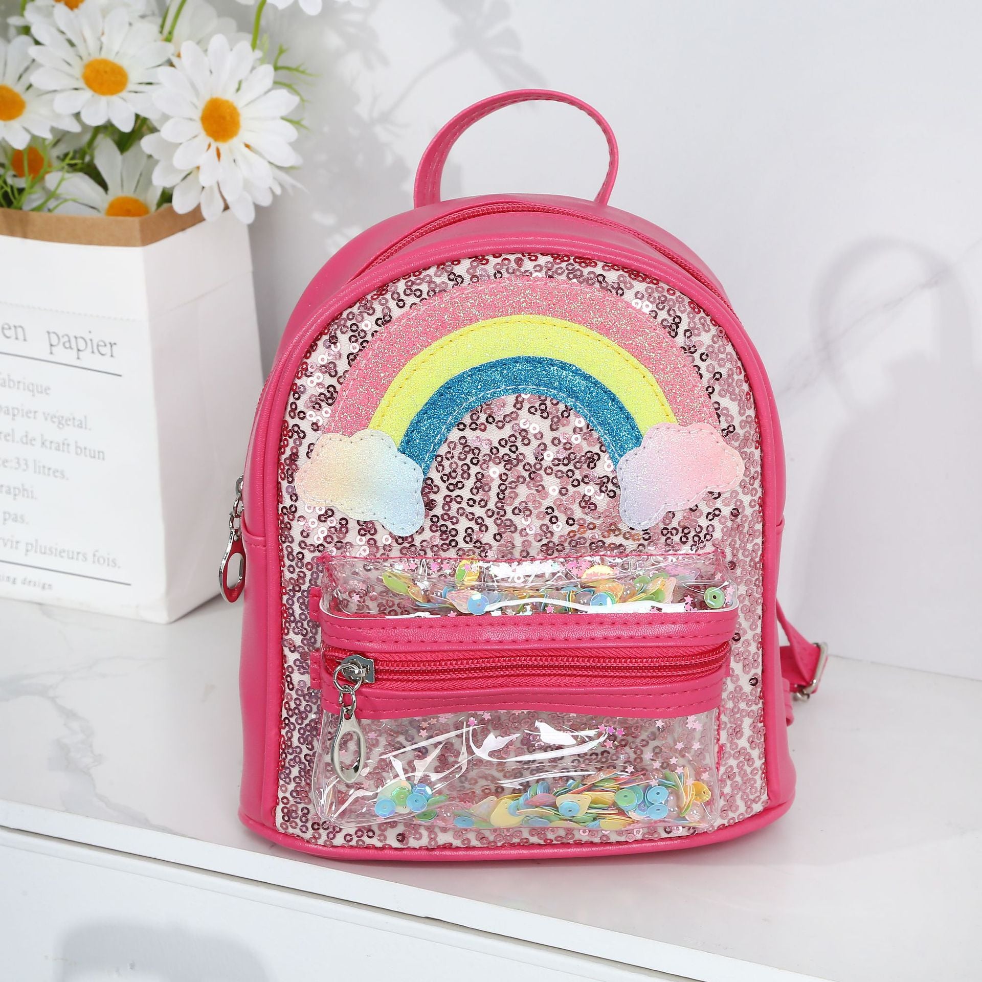 Mochila de arcoiris de lentejuelas para niños al por mayor