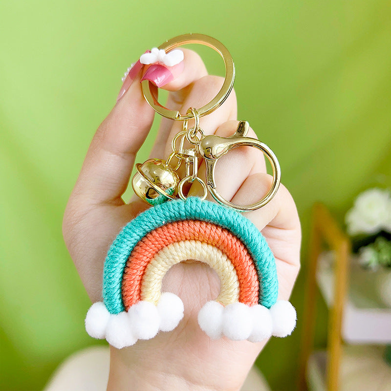 Wholesale Handmade Cotton Thread Woven Rainbow Keychain
