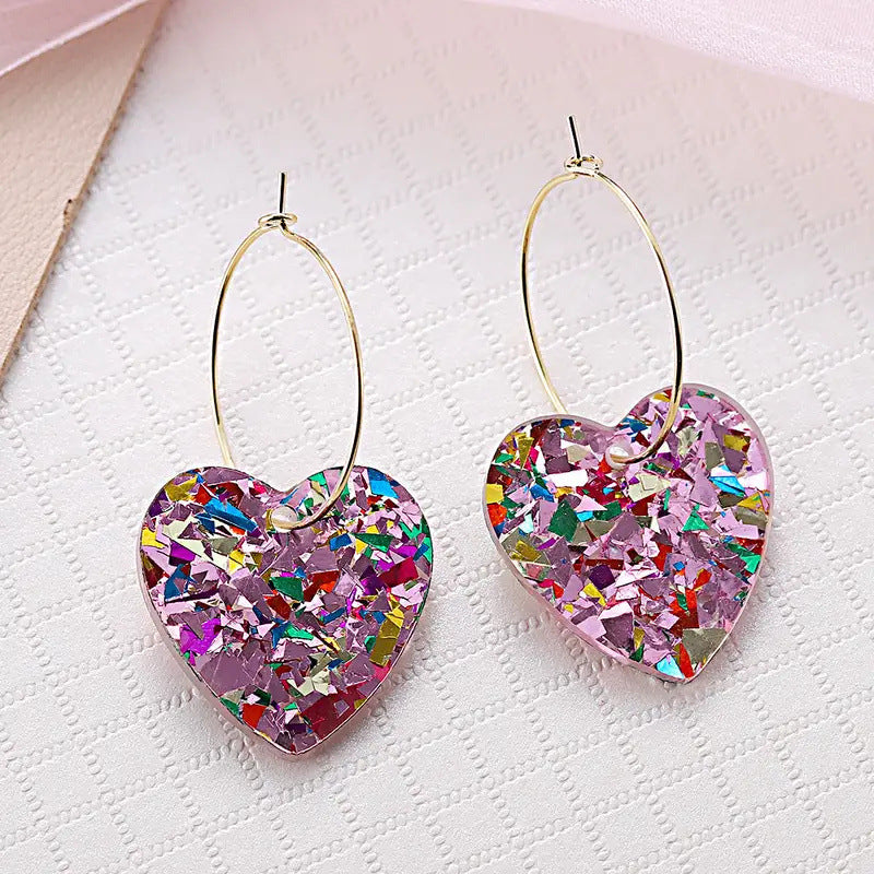 Wholesale Cross-border AliExpress New Romantic Sequins Transparent Love Earrings Niche Design Valentine's Day Series Earrings