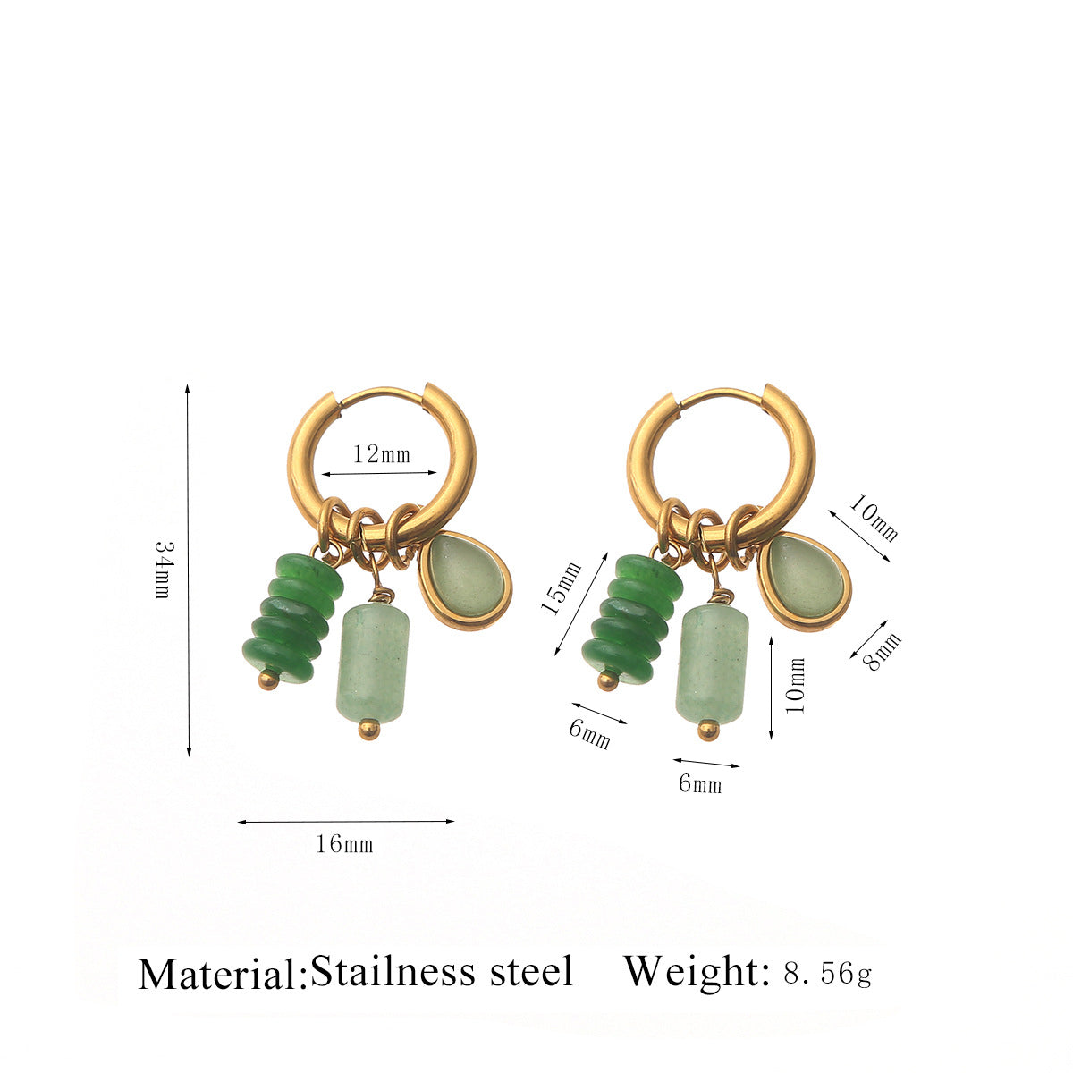 Wholesale colorful Natural stone stainless steel earrings
