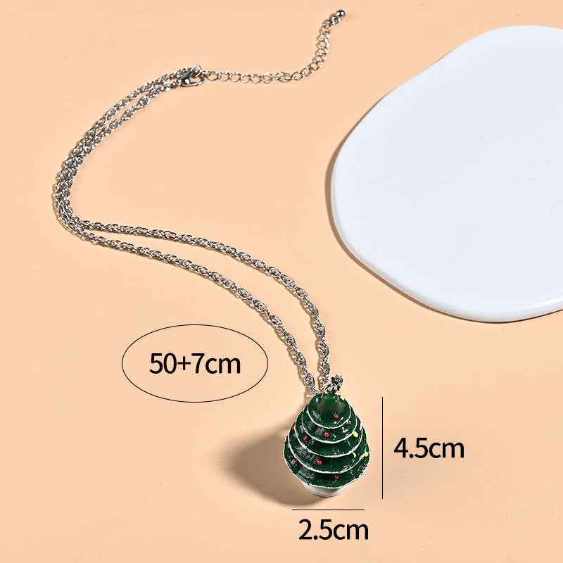Wholesale Cartoon Christmas Tree Resin Pendant Necklace