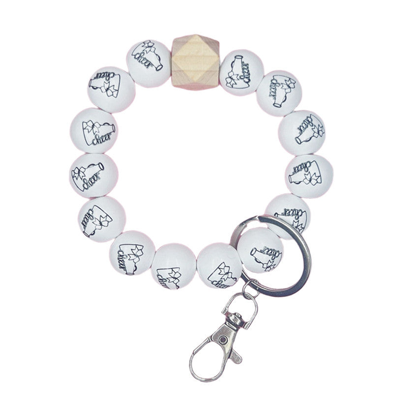 Wholesale MAMA Alphabet Wooden Bead Bracelet Keychain
