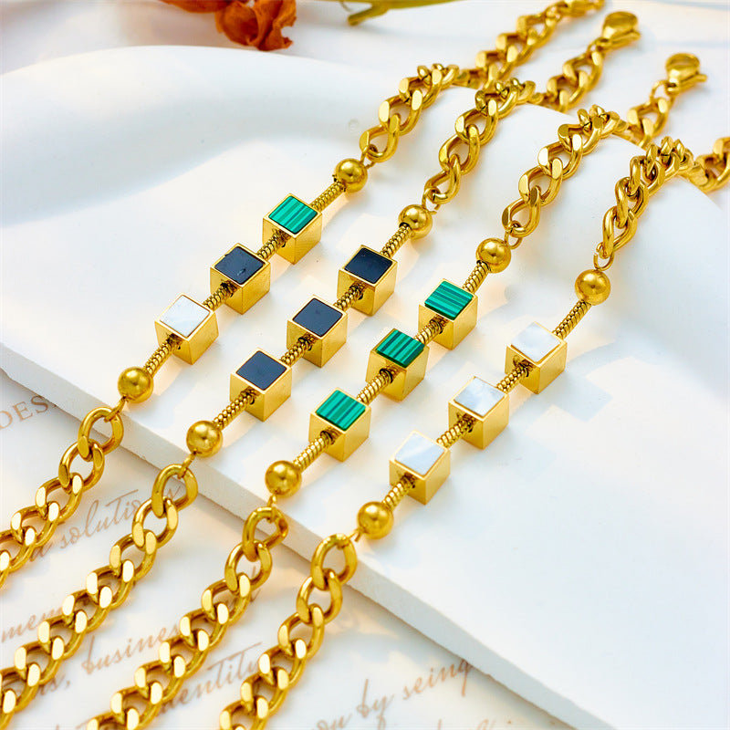 Wholesale Three-dimensional Square Shell Piece Titanium Steel Bracelet