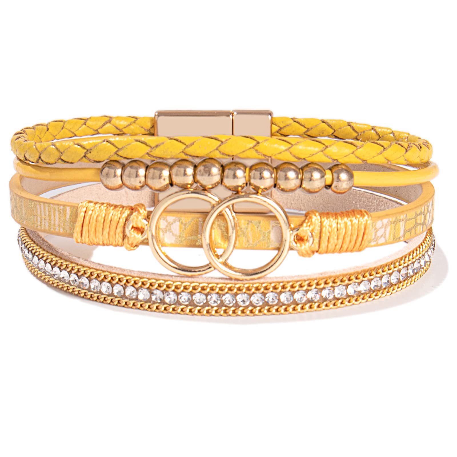 Wholesale Handmade Magnetic Clasp Diamond Encrusted Leather Bracelet