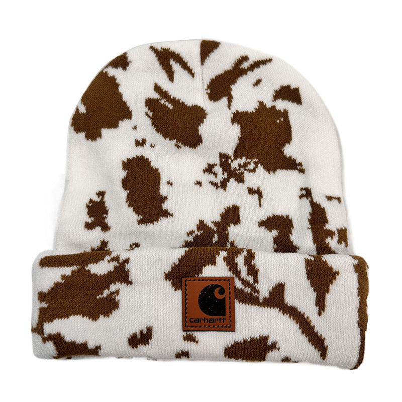 Wholesale Cow Leopard Print Net Red Jacquard Knit Hat