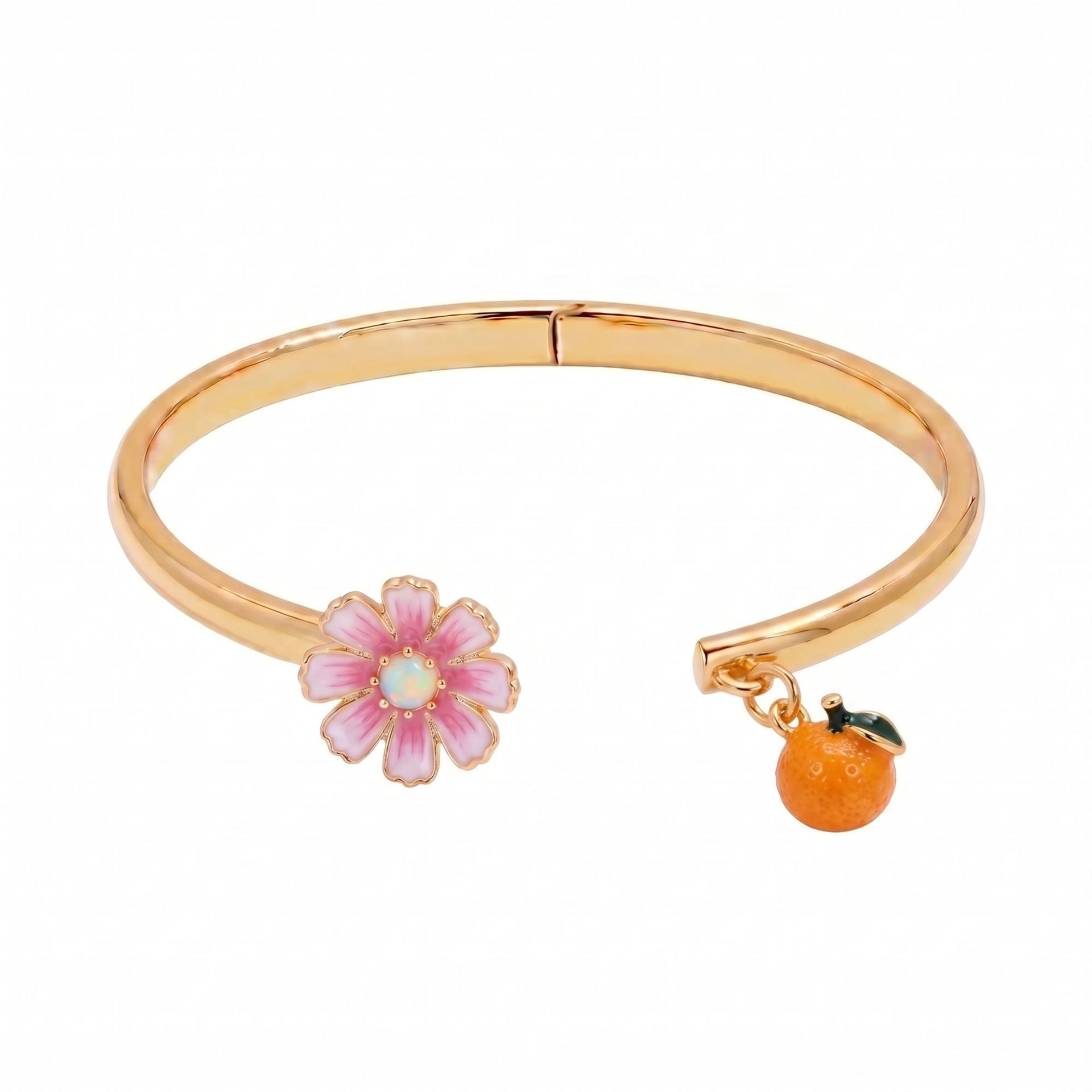 Wholesale Enamel Fruit Open Bangle Bracelet Gold Plated With Pomegranate Strawberry Cherry Watermelon Motifs Women S Fashion Jewelry Gift