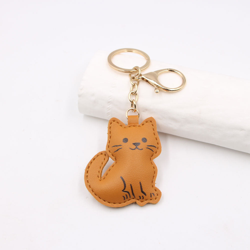 Wholesale Cute Kitten PU Leather Bag Charm Keychain Japanese Style Cartoon Cat Pendant For Car Keys Everyday Gift Accessory