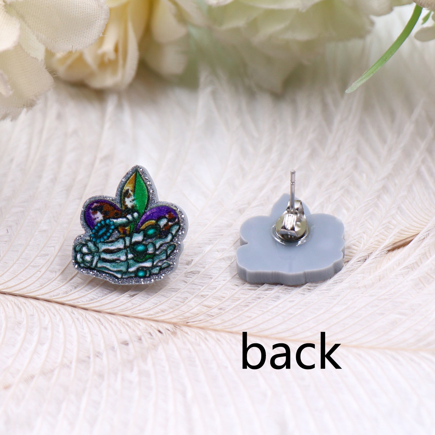 Wholesale Exaggerated Tricolor Carnival Skeleton Hand Acrylic Earrings