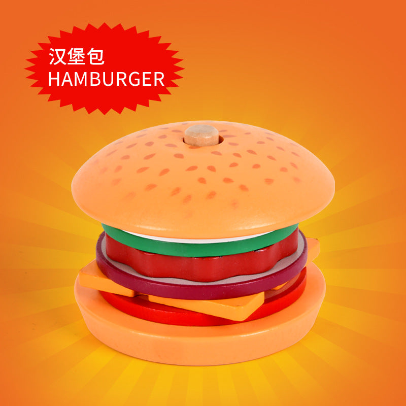 Wholesale Children's Simulated Wooden Home, Hamburger and French Fry Sandwich Set, Pillar Pairing, Puzzle Food, and Assembled Toy