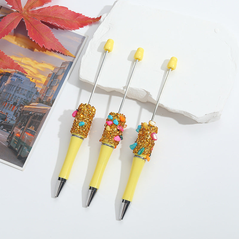 Wholesale 10pcs Beadable Pens Crushed Diamond Bead DIY Handmade Sticker Diamond Ballpoint Pen Student Gift