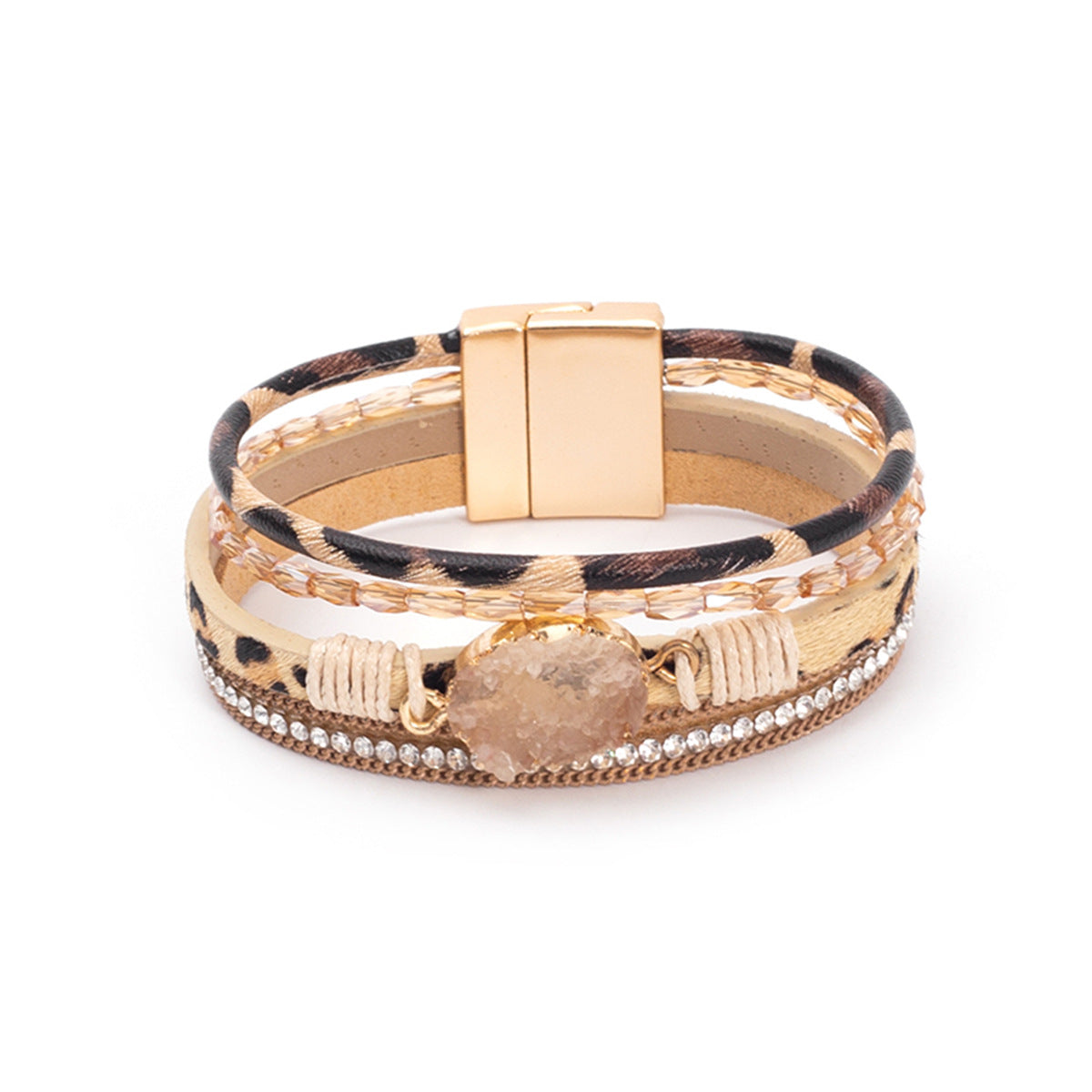 Wholesale Crystal Studded Vintage Ethnic Style Beaded Leather Bracelet