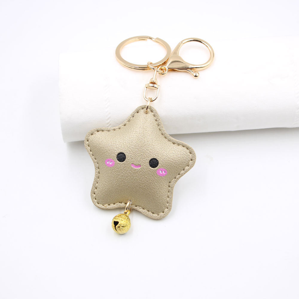 Wholesale Cute Embossed Star Car Keychain Face Faux Leather With Electroplated Finish Trendy Bag Charm Fashion Accessory For Gift And Resale