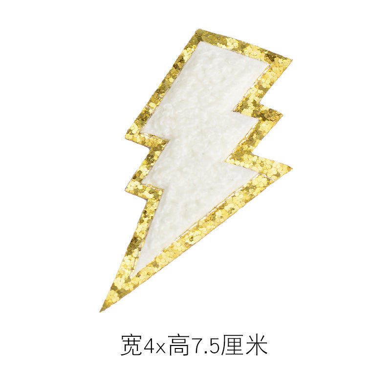 Wholesale Gold Edge Lightning Heart Embroidered Cotton Patches Small Adhesive Backed DIY Patch For Clothing Phone Bags Decorative Accessory