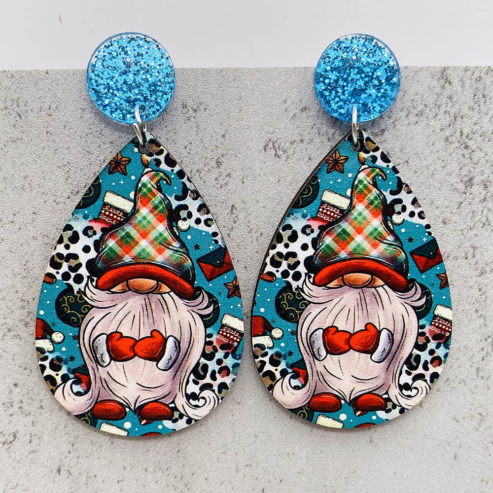 Wholesale Christmas Water Drop Wooden Earrings