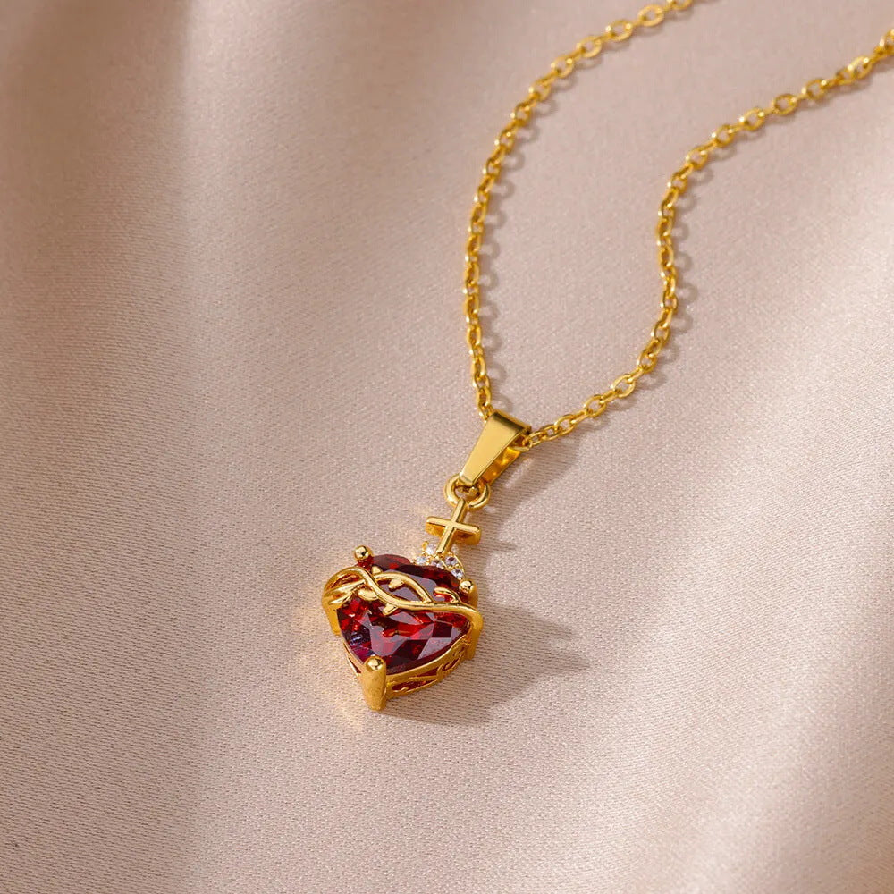 Wholesale heart-shaped cross zircon necklace personality clavicle chain Stainless steel necklace