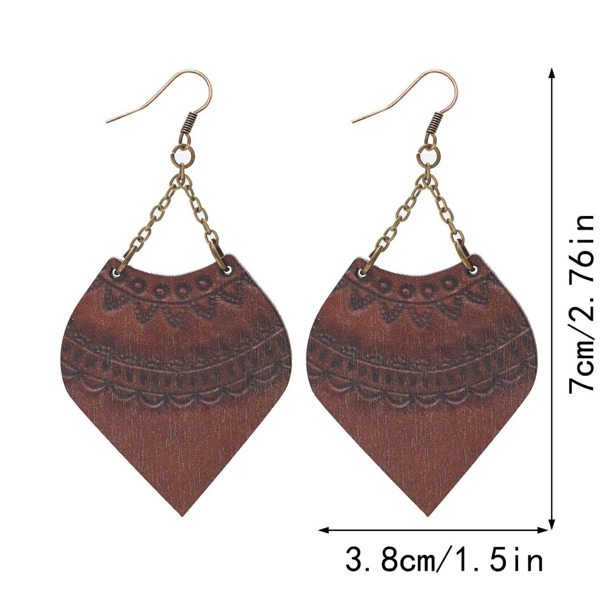 Wholesale Bohemian Style Diamond Crescent Print Chain Personality Fashion Earrings