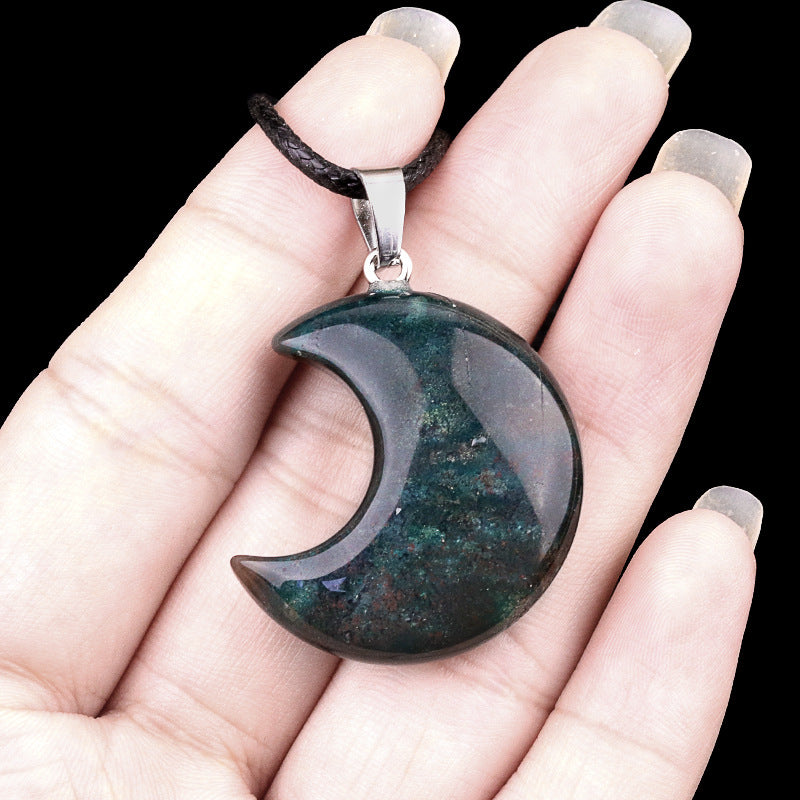 Wholesale Natural crystal agate stone 30mm moon pendant necklace pendant