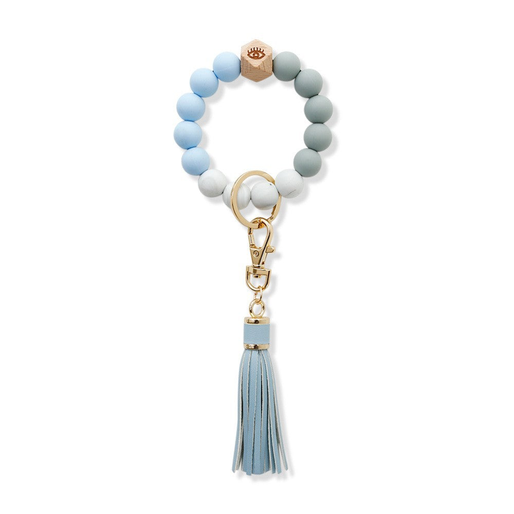 Wholesale Colorful tassel bead silicone wrist keychain