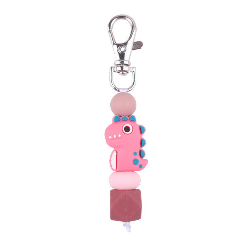 Wholesale Creative 3D Cartoon Pink Dinosaur Silicone Keychain