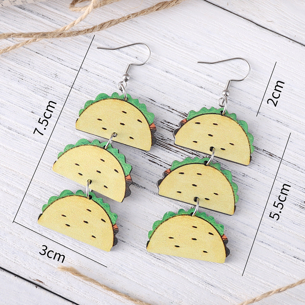 Wholesale Colorful tortilla straw hat colorful jar double-sided  Wood Earrings