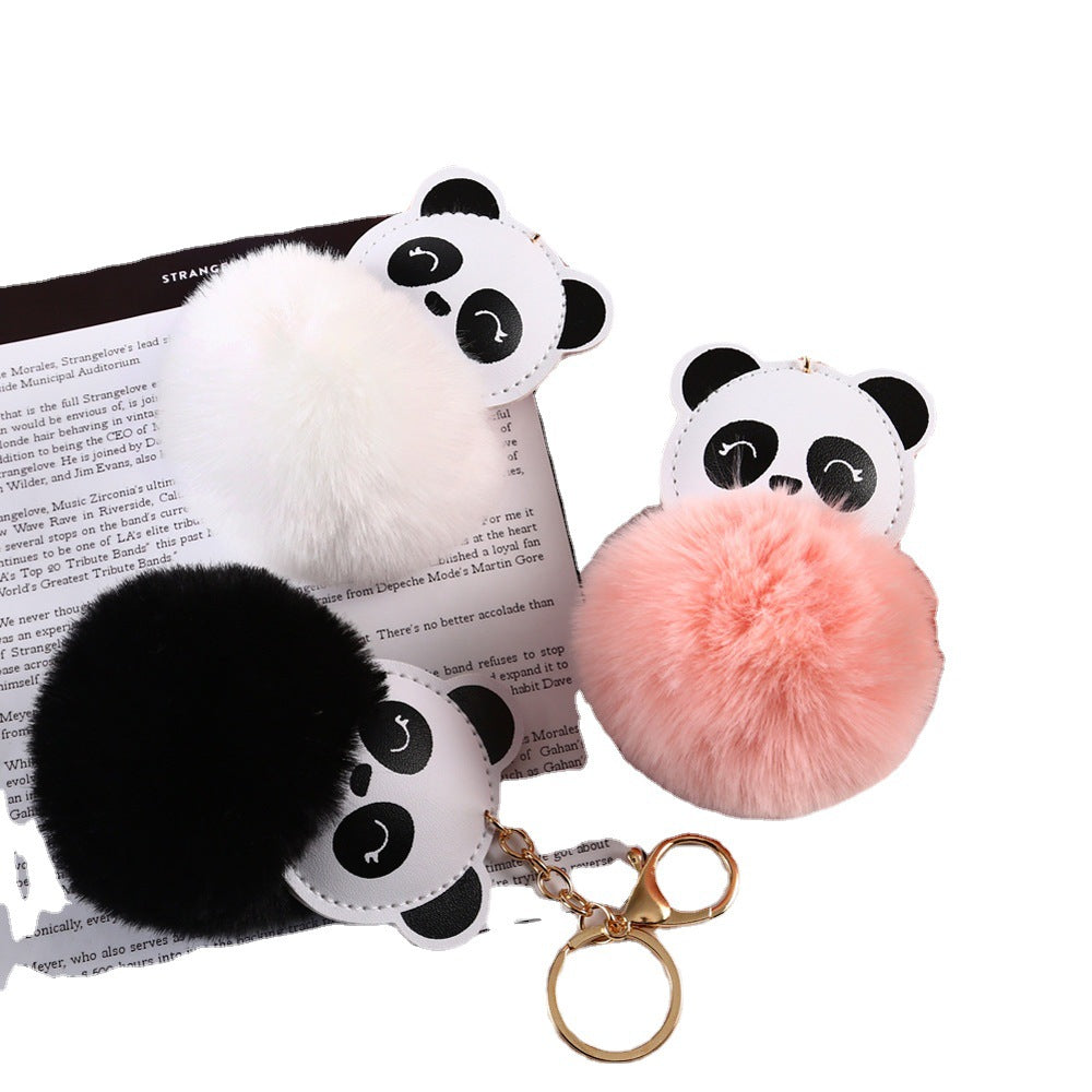 Wholesale Cartoon Panda Fur Ball Alloy Keychain