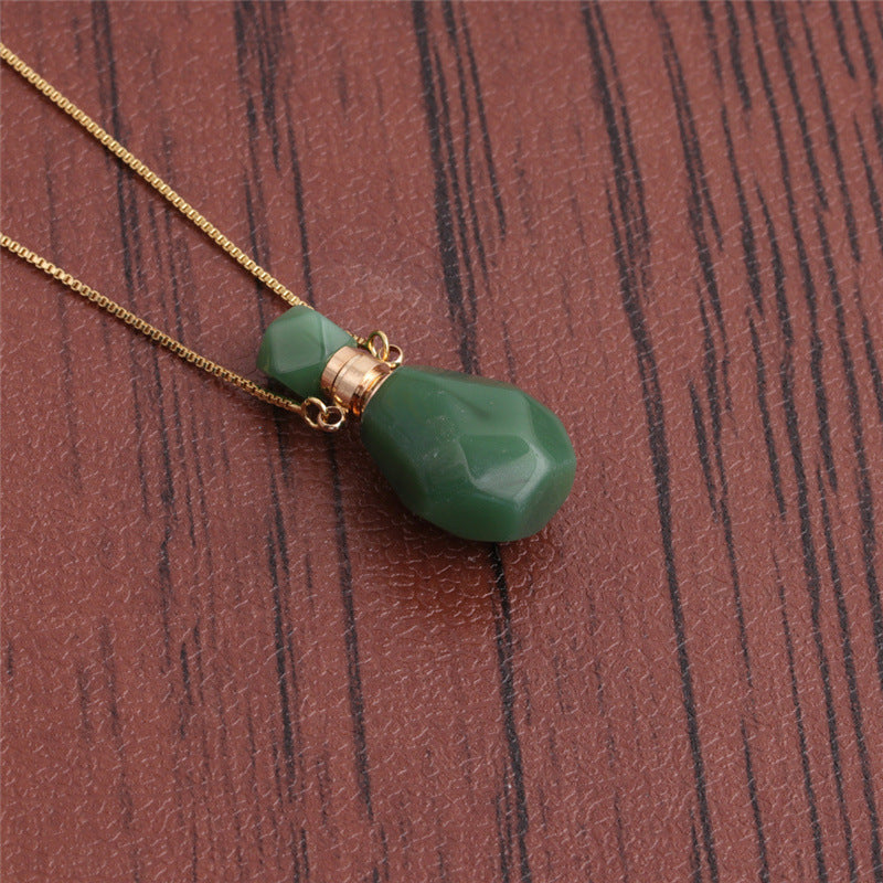 Wholesale Semi precious Green Aventurine Crystal Flame Shaped Perfume Bottle Pendant Necklace