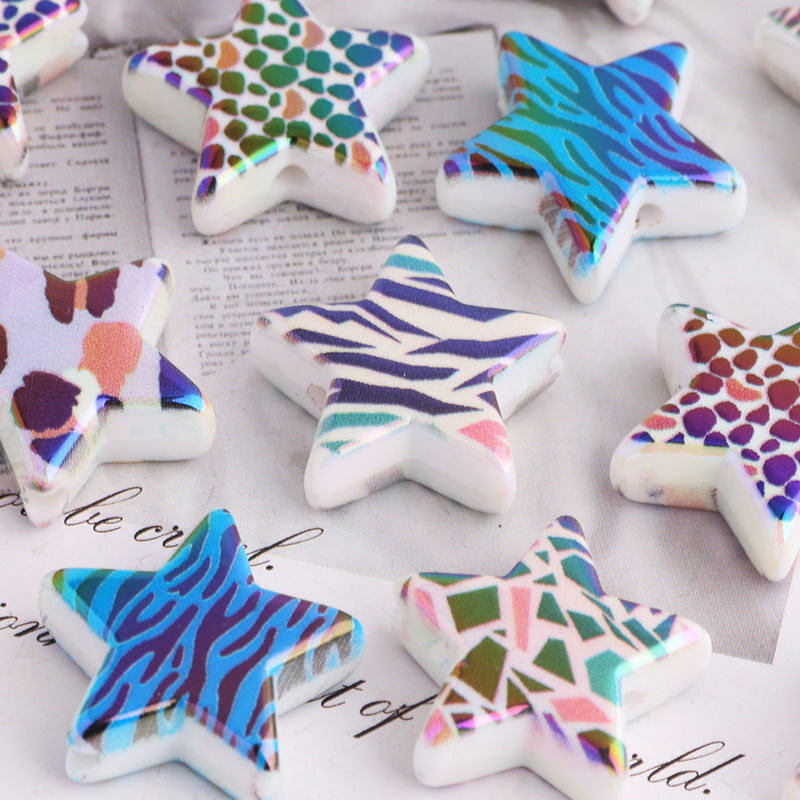 Wholesale 20pcs/pack retro style contrast color five-pointed star straight hole loose beads