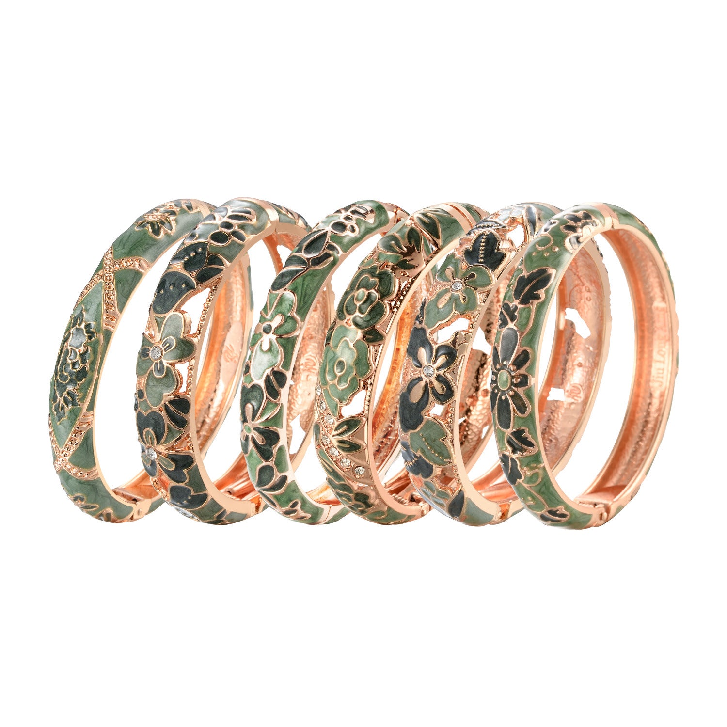 Pulsera de apertura de flores de aceite de esmalto verde de goteo de goteo al por mayor