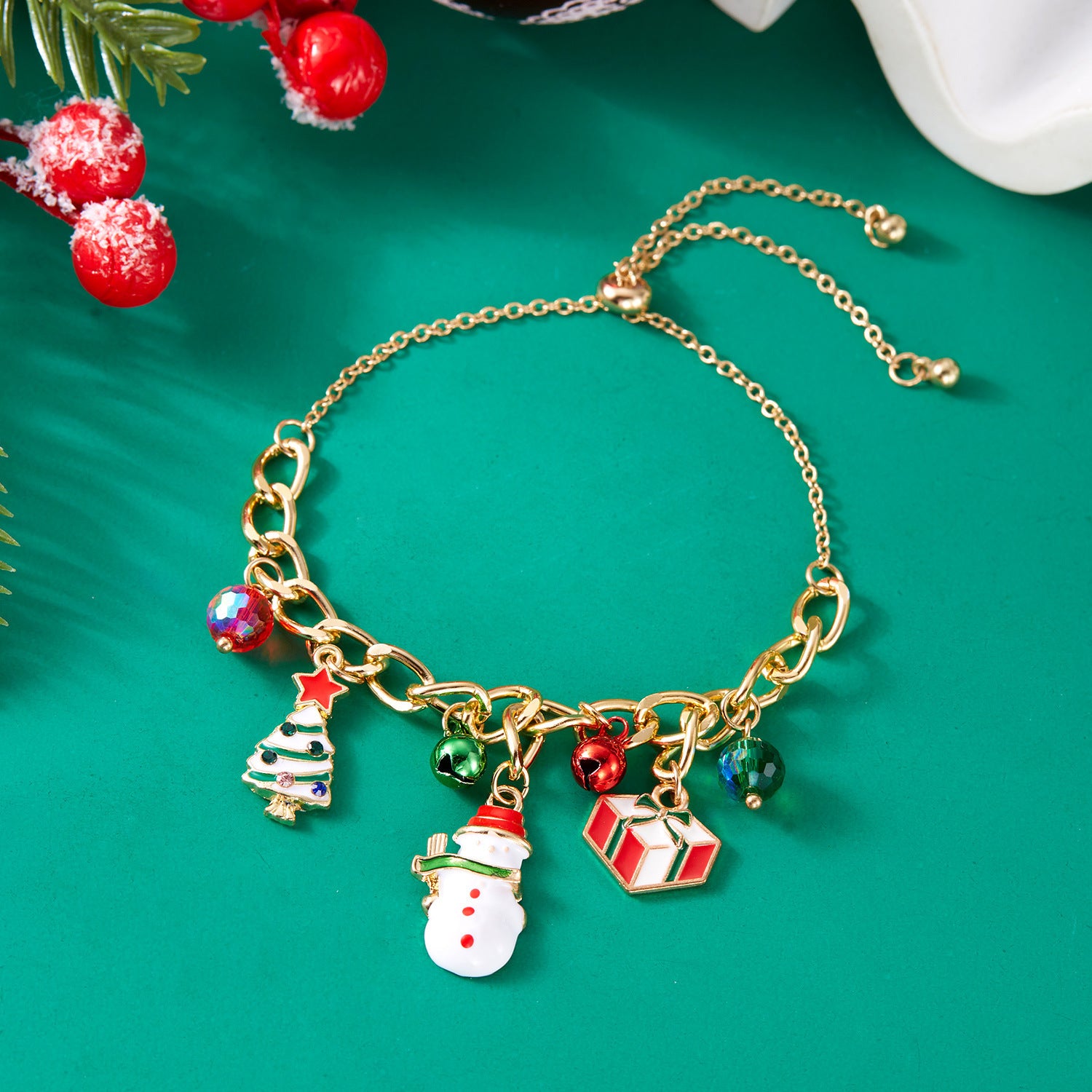 Wholesale Christmas element bracelet  bell wreath pull-out bracelet