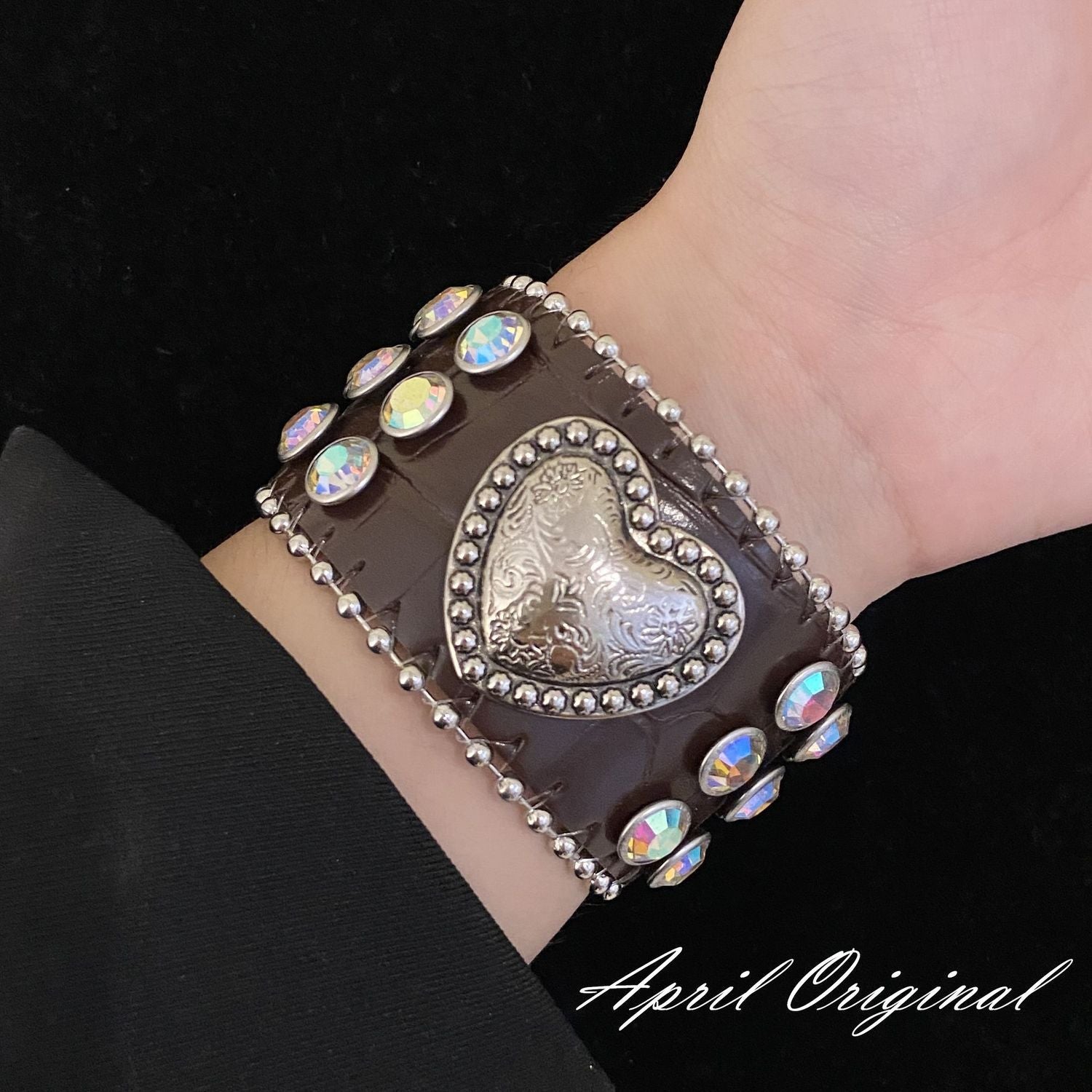 Wholesale Punk Leather Rivet Skeleton Wide Edge Bracelet
