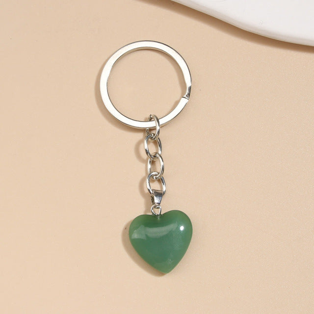 Wholesale Natural Stone Mixed Color Heart Shaped Keychain