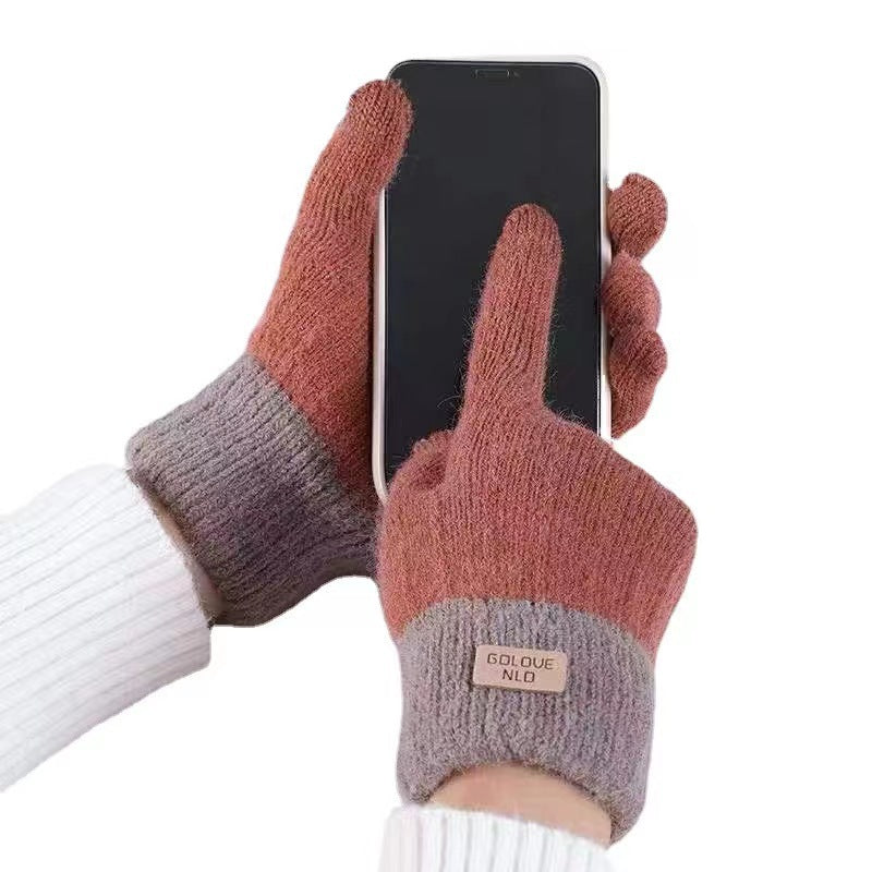 Wholesale Autumn and Winter Warm Anti-slip Plus Velvet Imitation Alpaca Knitted Touch Screen Gloves
