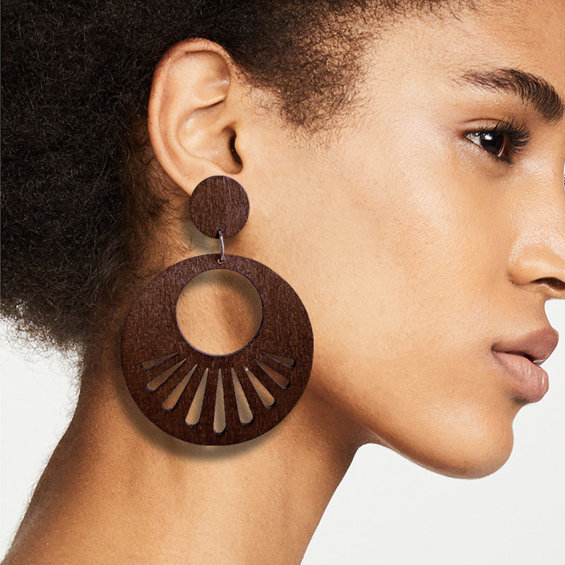 Wholesale 2 Pair/Pack Rainbow Shape Simple Personality Exaggerated Bohemian Geometric Long Wooden Earrings