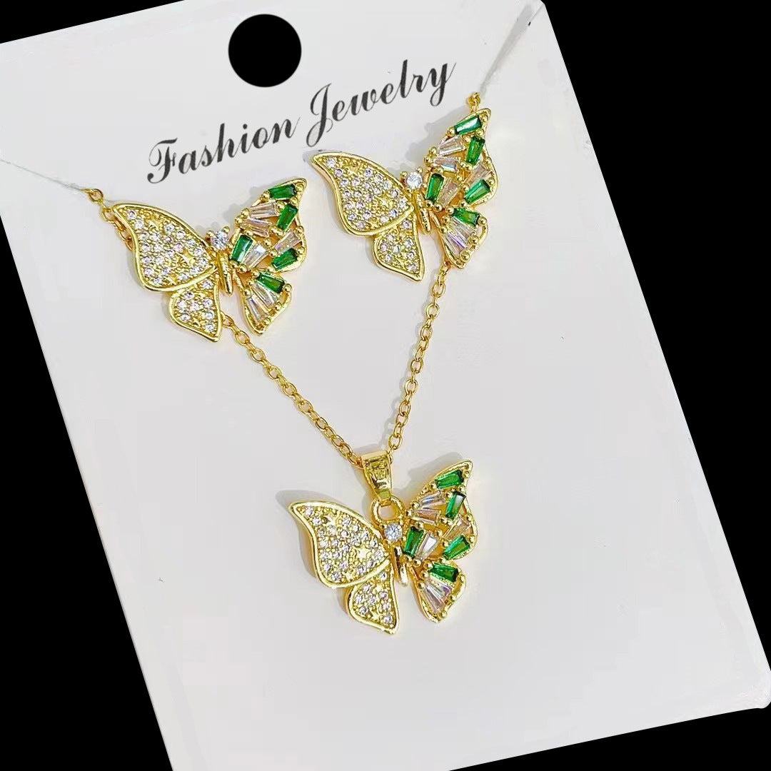 Wholesale Butterfly Titanium Steel Necklace Color Preservation Micro-set Earrings Necklaces Set